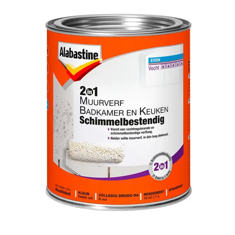 Koop Vandaag Alabastine 2in1 Muurverf Badkamer En Keuken-1 LTR - Wit