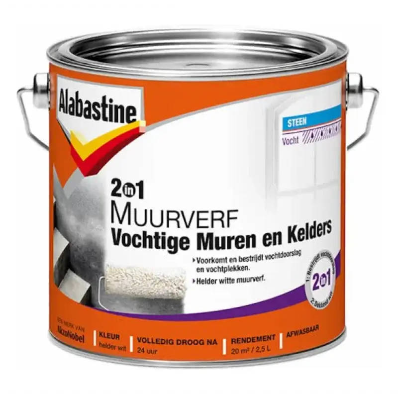 Alabastine 2in1 Muurverf Vochtige Muren En Kelder-2,5 LTR - Wit Shop Nu