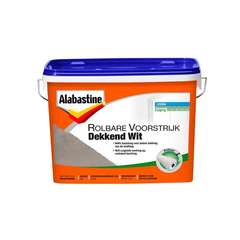 Alabastine Rolbare Voorstrijk Dekkend Wit-5 LTR - Wit Gratis Retour