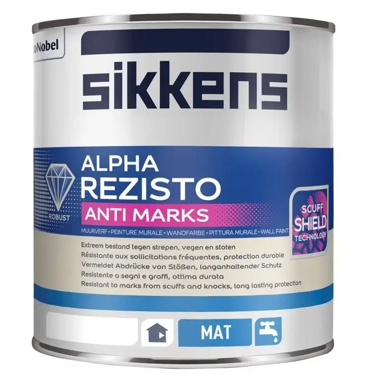 Direct Verzonden Sikkens Alpha Rezisto Anti-Marks Mat | Matte Reinigbare Muurverf-1 LTR - Wit
