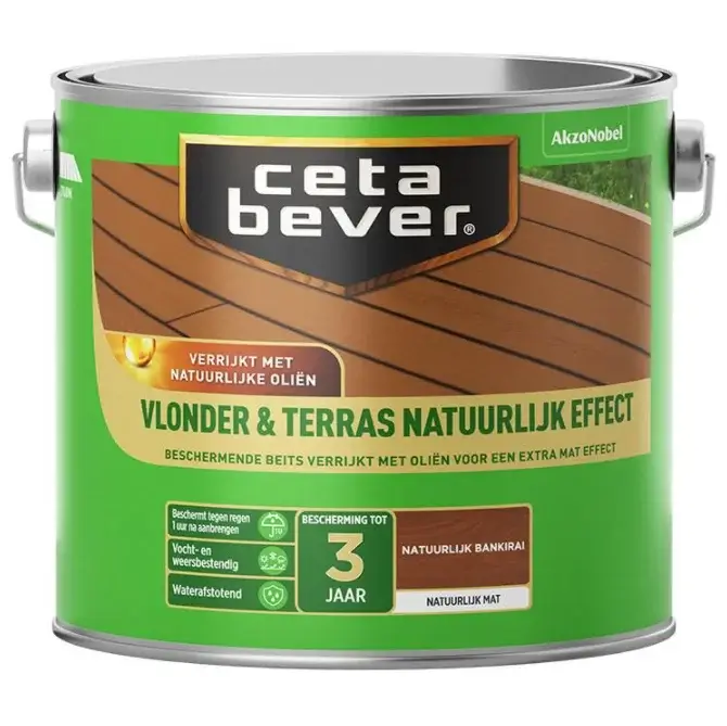 Veilige Betaling CetaBever Vlonder & Terrasbeits Natuurlijk Effect Bankirai-2,5 LTR