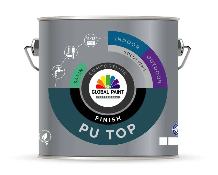 Global Paint PU Top Finish Satin | Zijdeglans Lakverf Binnen & Buiten-500 ML - Wit Actieprijs
