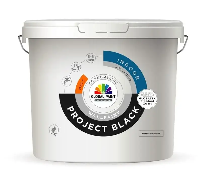 Global Paint Project Black | Matte Muurverf-10 LTR - Zwart Premium