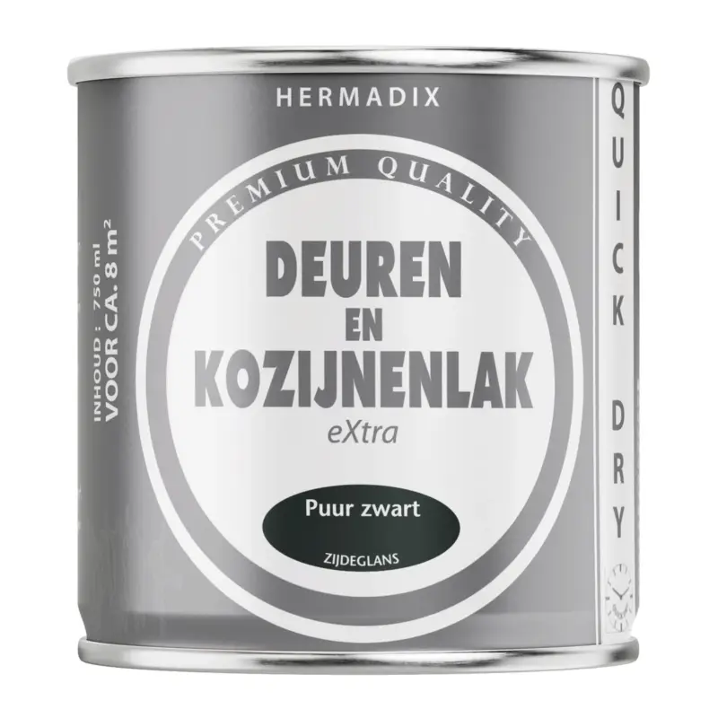 Laatste Versie Hermadix Deuren&Kozijnenlak Extra Zijdeglans Puur Zwart-750 ML