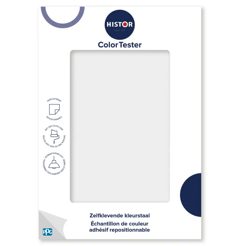 Betaalbaar Kleurstaal Histor Colortester Moonlit Snow PPG1041-1 | Zelfklevende Kleurstaal-A5 Formaat