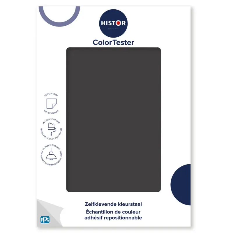Goedkoop Kleurstaal Histor Colortester Whitby Jet PPG1001-7 | Zelfklevende Kleurstaal-A5 Formaat