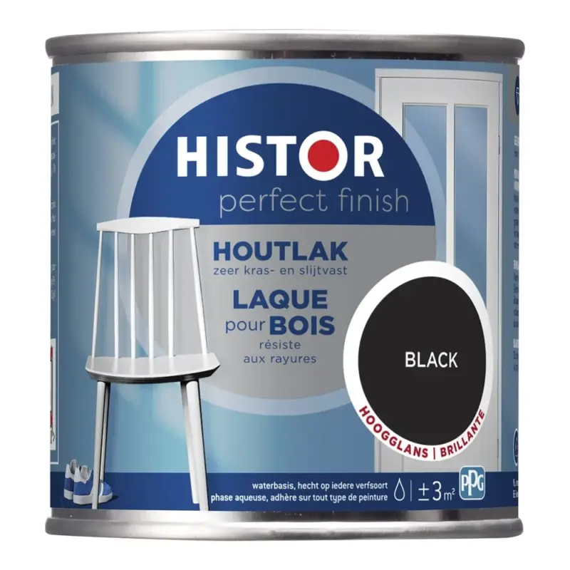 Histor Perfect Finish Houtlak Hoogglans Zwart-250 ML Op = Op