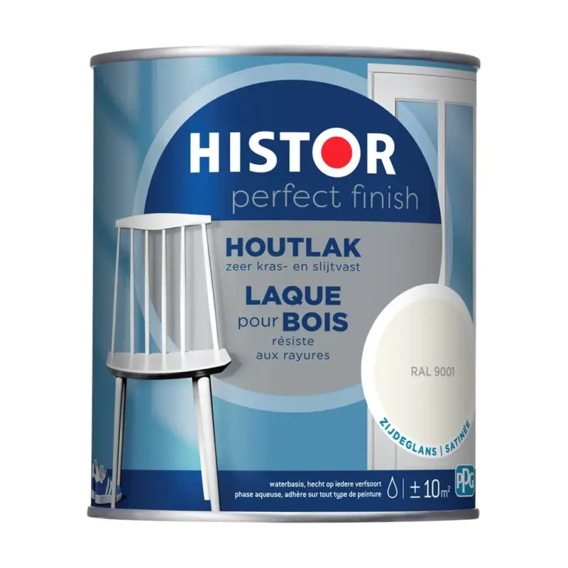 Fabrieksprijs Histor Perfect Finish Houtlak Zijdeglans RAL9001-750 ML