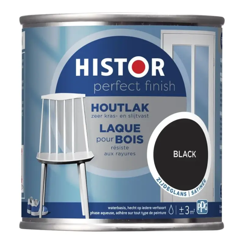 Direct Verzonden Histor Perfect Finish Houtlak Zijdeglans Zwart-250 ML