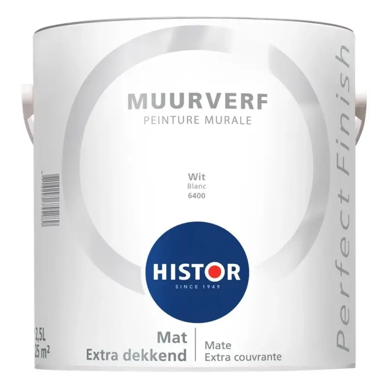 Histor Perfect Finish Muurverf Mat Wit 6400-2,5 LTR Tijdelijk Beschikbaar