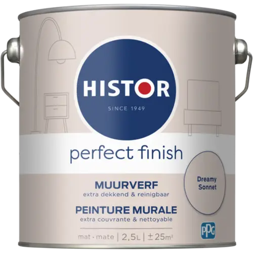 Finale Uitverkoop Histor Perfect Finish Muurverf Mat Dreamy Sonnet PPG1061-2-2,5 LTR