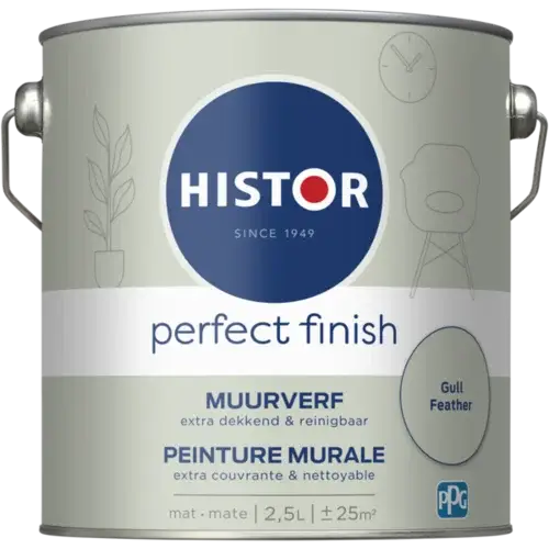 Laatste Versie Histor Perfect Finish Muurverf Mat Gull Feather PPG1129-3-2,5 LTR