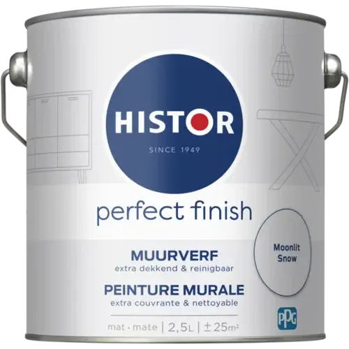 Histor Perfect Finish Muurverf Mat Moonlit Snow PPG1041-1-2,5 LTR Exclusieve Aanbieding