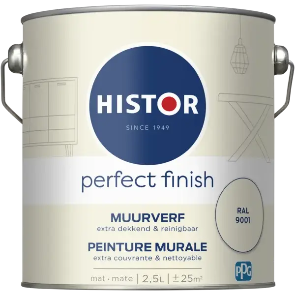 Histor Perfect Finish Muurverf Mat RAL 9001-2,5 LTR Korting