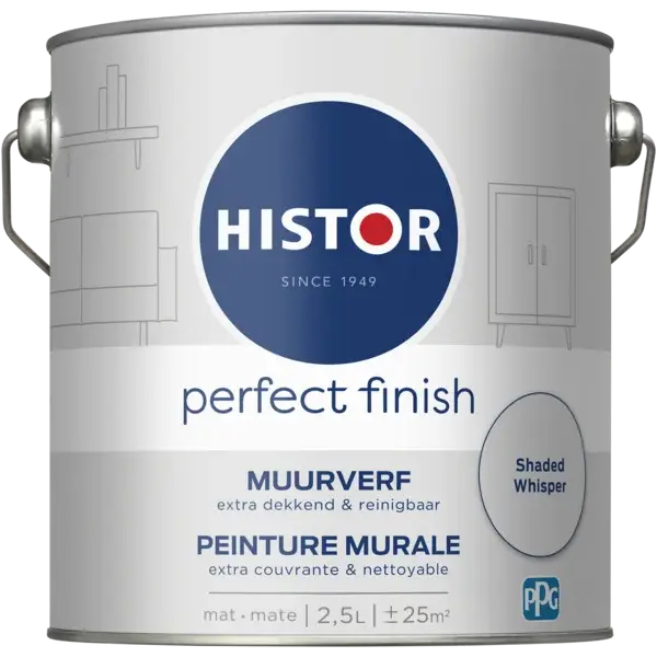 Histor Perfect Finish Muurverf Mat Shaded Whisper PPG5001-1-2,5 LTR Laatste Versie