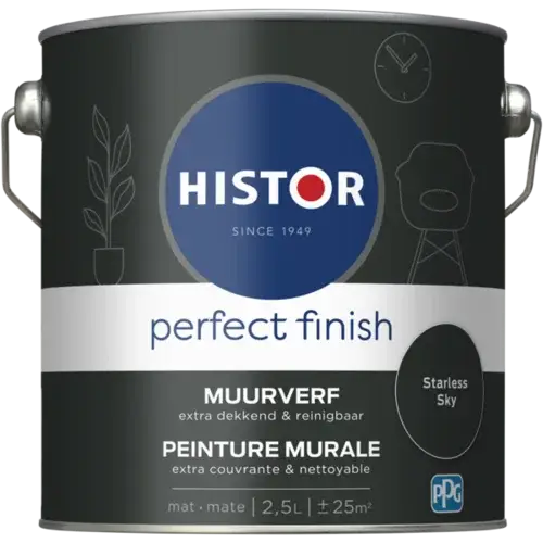 Lage Prijs Histor Perfect Finish Muurverf Mat Starless Sky PPG5002-10-2,5 LTR