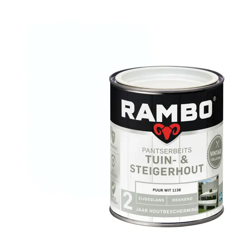 Rambo Pantserbeits Tuin&Steigerhout Zijdeglans Dekkend Puur Wit 1138-750 ML Hete Deal