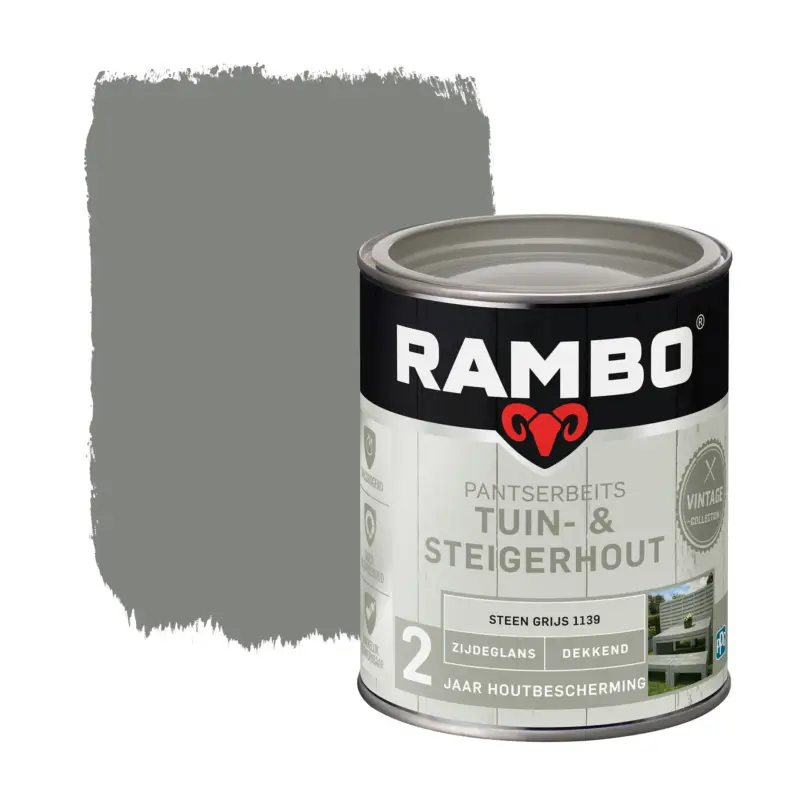 Rambo Pantserbeits Tuin&Steigerhout Zijdeglans Dekkend Steen Grijs 1139-750 ML Bestseller