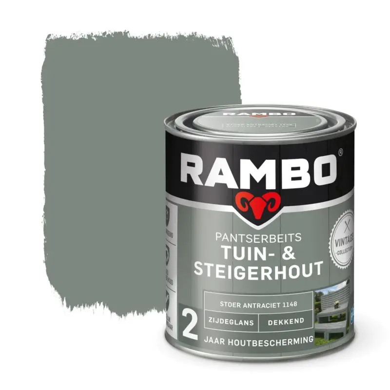 Beperkte Voorraad Rambo Pantserbeits Tuin&Steigerhout Zijdeglans Dekkend Stoer Antraciet 1148-750 ML