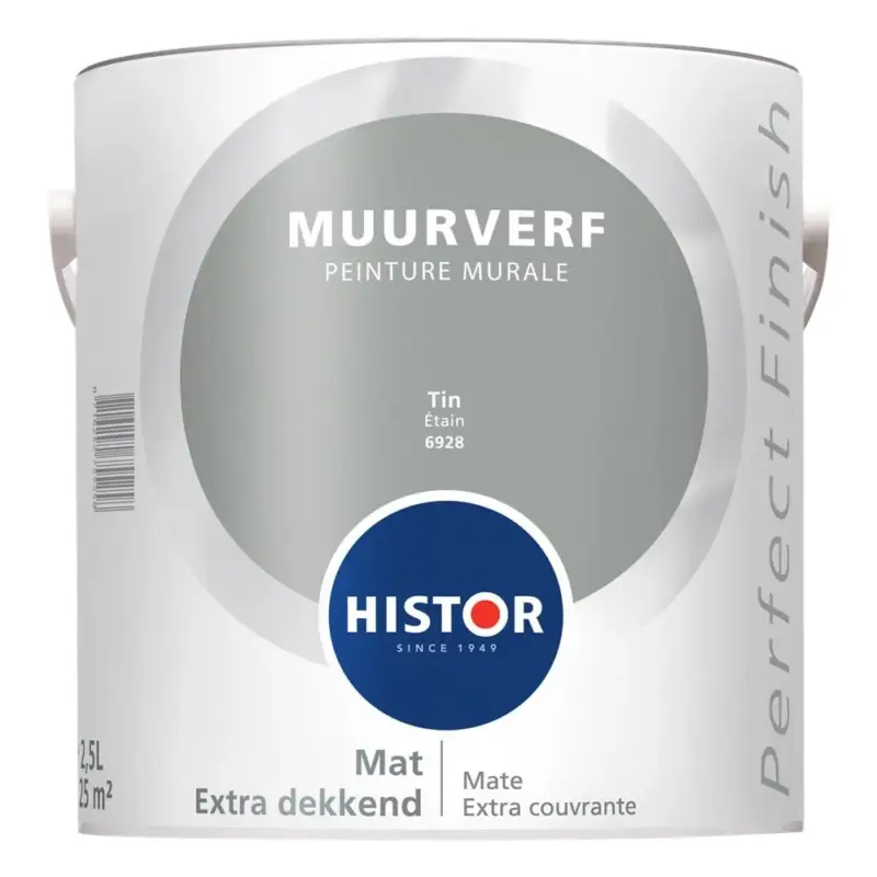 Beperkte Voorraad Histor Perfect Finish Muurverf Mat Tin 6928-2,5 LTR