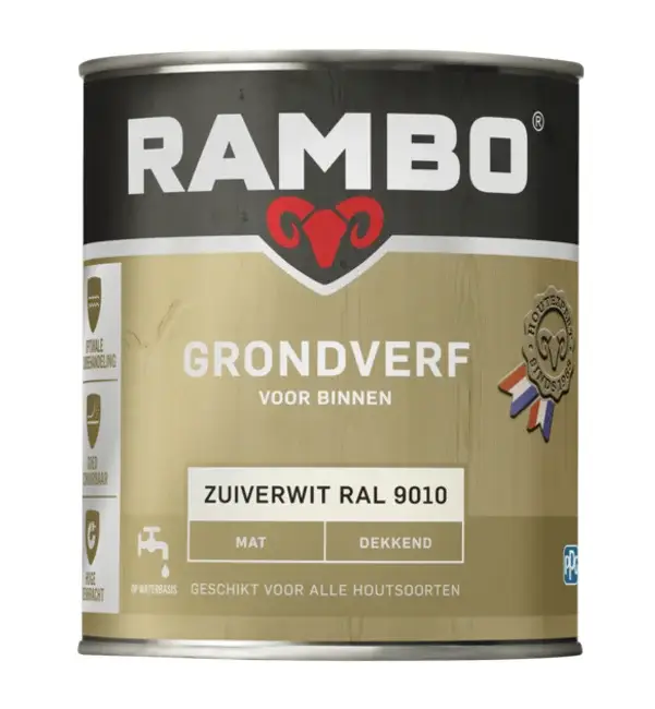 Betaalbaar Rambo Grondverf Binnen Mat RAL9010-750 ML - RAL 9010