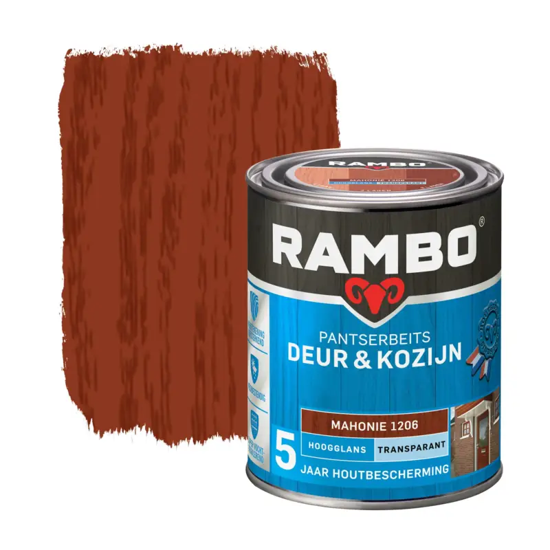 Direct Beschikbaar Rambo Pantserbeits Deur&Kozijn Hoogglans Transparant Mahonie 1206-750 ML