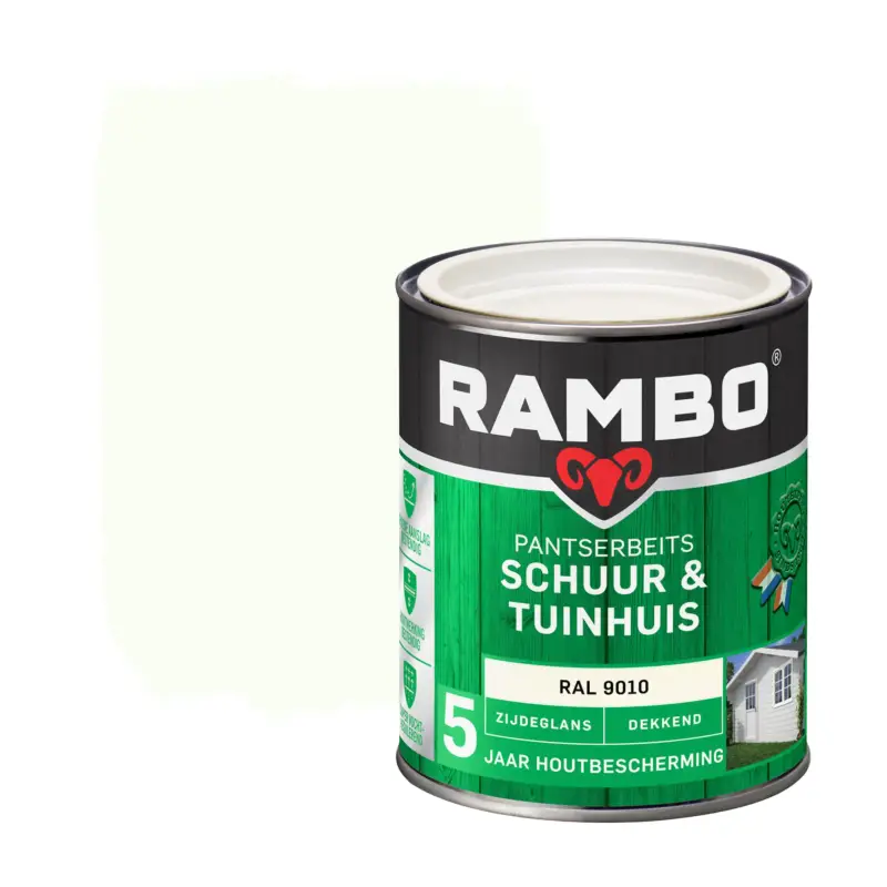 Rambo Pantserbeits Schuur&Tuinhuis Zijdeglans Dekkend RAL 9010-750 ML Lage Kosten