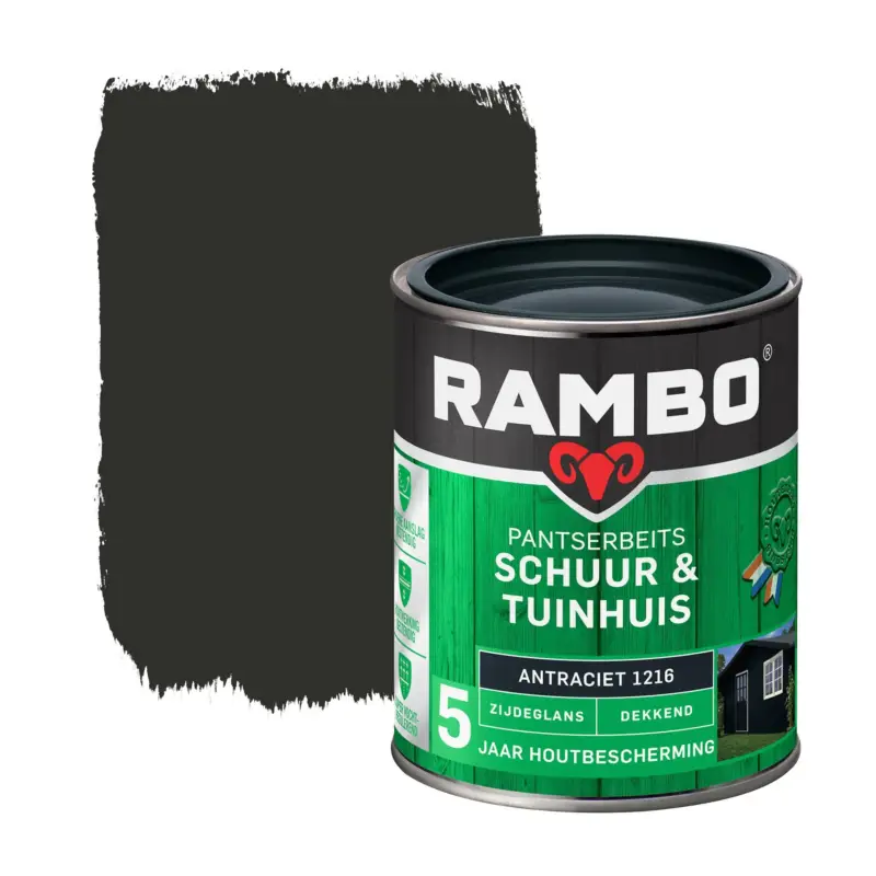 Rambo Pantserbeits Schuur&Tuinhuis Zijdeglans Dekkend Antraciet 1216-750 ML Beperkt Aanbod