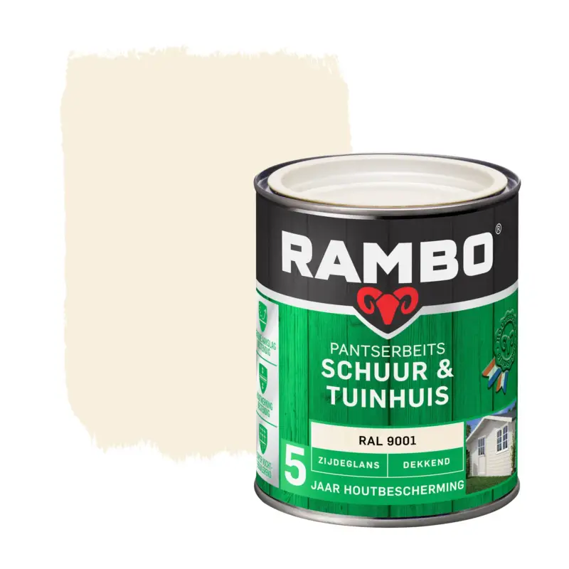 Rambo Pantserbeits Schuur&Tuinhuis Zijdeglans Dekkend RAL 9001-750 ML Laatste Kans