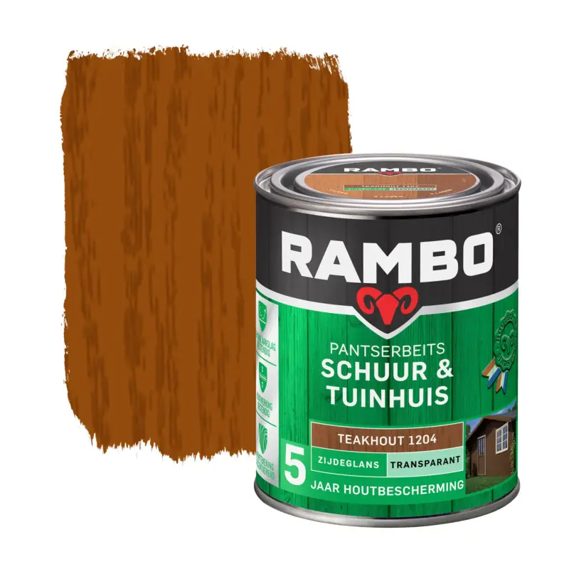 Beperkte Voorraad Rambo Pantserbeits Schuur&Tuinhuis Zijdeglans Transparant Teakhout 1204-750 ML
