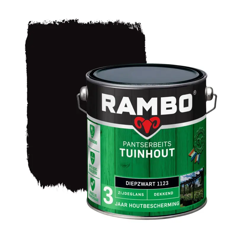 Nu Kopen Rambo Pantserbeits Tuinhout Zijdeglans Dekkend Diepzwart 1123-2,5 LTR