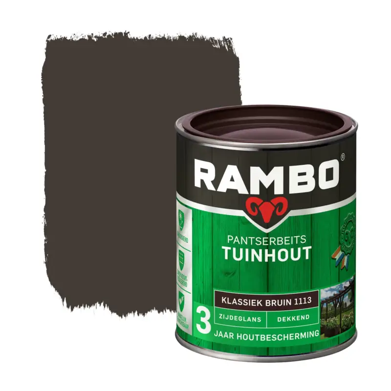 Direct Beschikbaar Rambo Pantserbeits Tuinhout Zijdeglans Dekkend Klassiekbruin 1113-750 ML