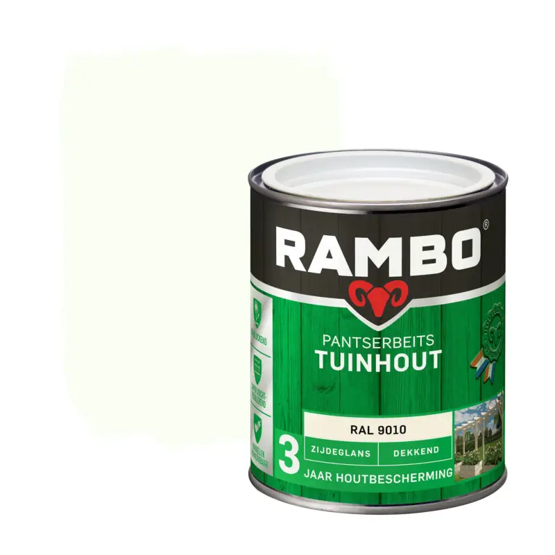 Rambo Pantserbeits Tuinhout Zijdeglans Dekkend Ral 9010-750 ML Dagaanbieding
