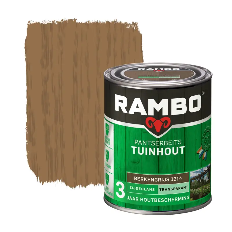 Actieprijs Rambo Pantserbeits Tuinhout Zijdeglans Transparant Berkengrijs 1214-750 ML