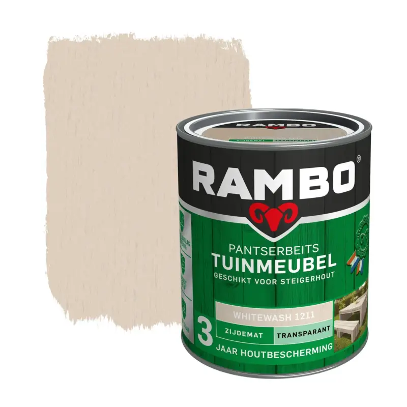 Rambo Pantserbeits Tuinmeubel Zijdeglans Transparant Whitewash 1211-750 ML Snelle Levering