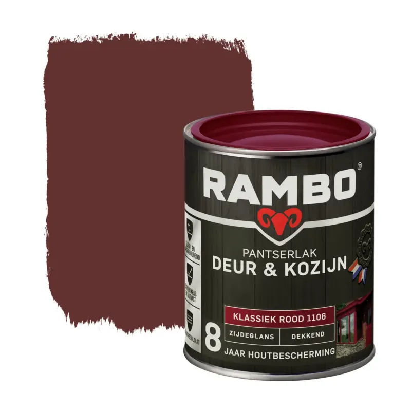 Beperkt Aanbod Rambo Pantserlak Deur&Kozijn Zijdeglans Dekkend Klassiekrood 1106-750 ML
