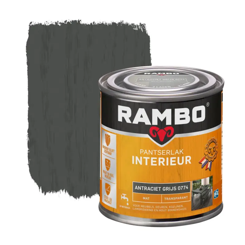 Aanbieding Rambo Pantserlak Interieur Transparant Mat Antr.Grijs 0774-250 ML