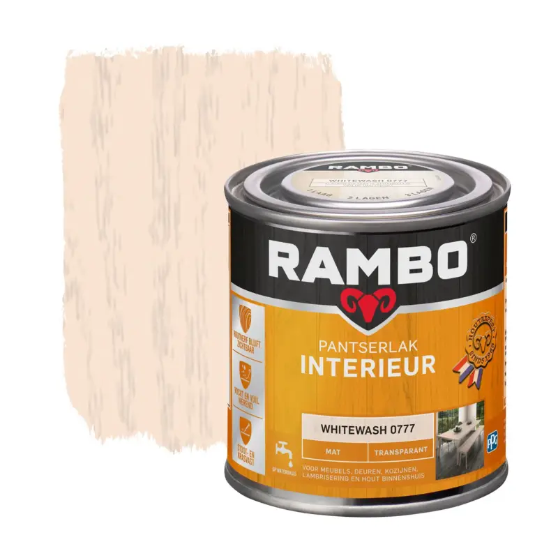 Hoge Kwaliteit Rambo Pantserlak Interieur Transparant Mat Whitewash 0777-250 ML