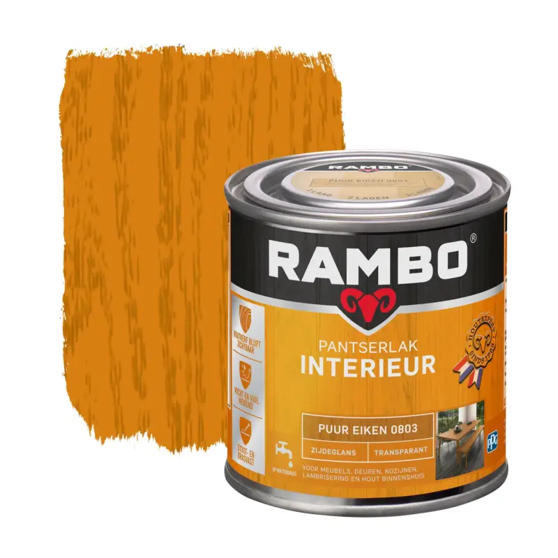 Rambo Pantserlak Interieur Transparant Zijdeglans Puur Eiken 0803-250 ML Direct Verzonden