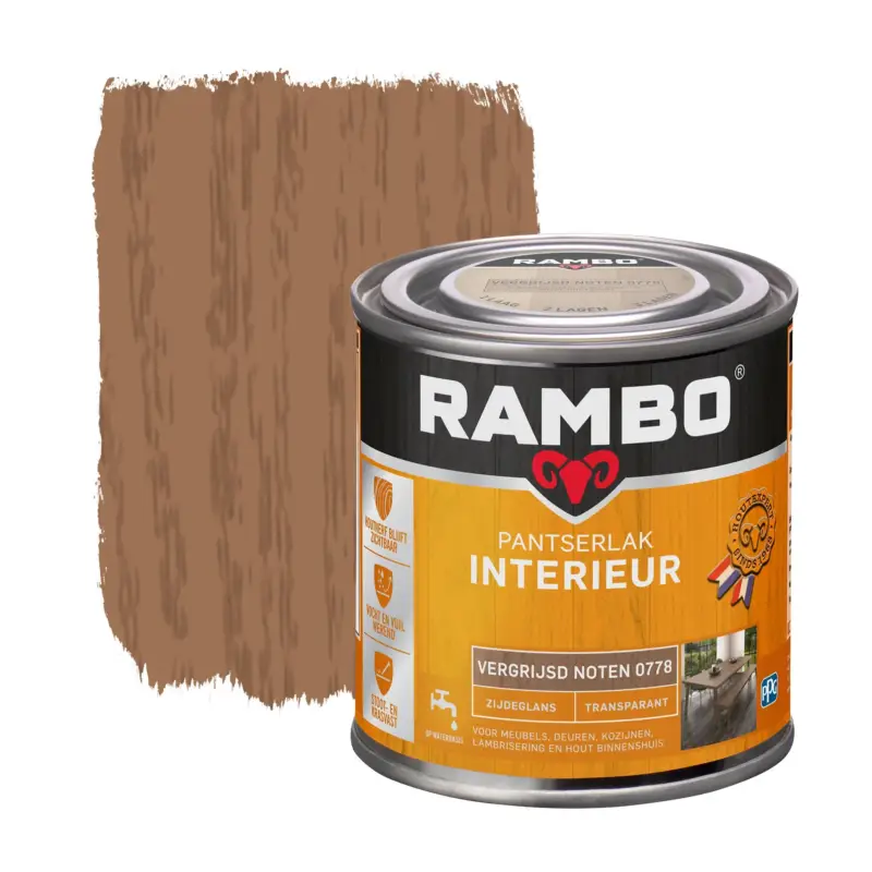 Bestseller Rambo Pantserlak Interieur Transparant Zijdeglans Vergr.Noten 0778-250 ML