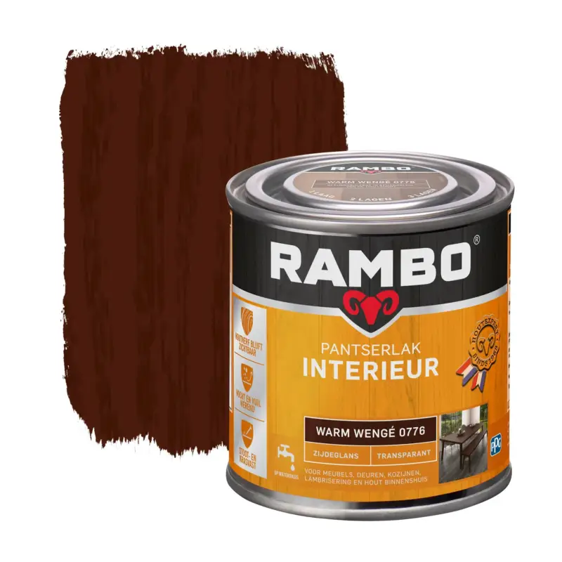 Beste Prijs Rambo Pantserlak Interieur Transparant Zijdeglans Warmwengé 0776-250 ML