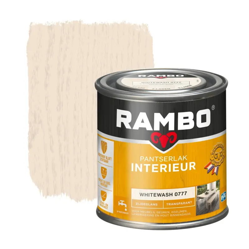 Rambo Pantserlak Interieur Transparant Zijdeglans Whitewash 0777-250 ML Hoge Kwaliteit