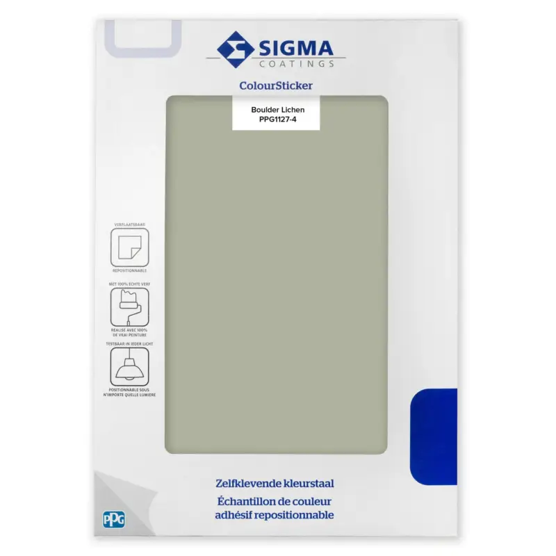 Betaalbaar Kleurstaal Sigma ColourSticker Boulder Lichen PPG1127-4 | Zelfklevende Kleurstaal-1 ST