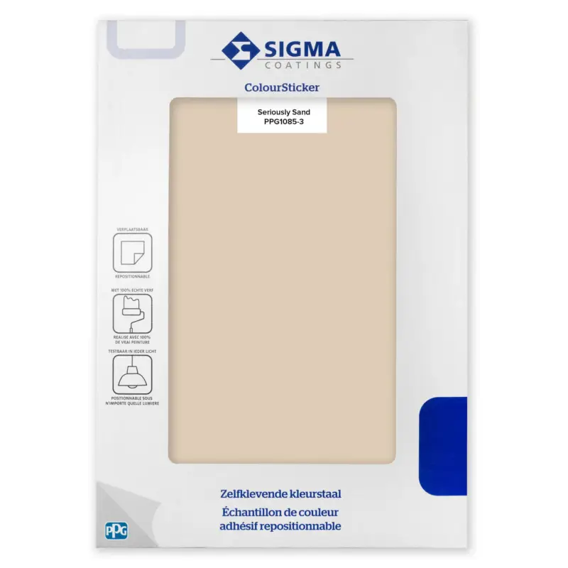 Superprijs Kleurstaal Sigma ColourSticker Seriously Sand PPG1085-3 | Zelfklevende Kleurstaal-1 ST