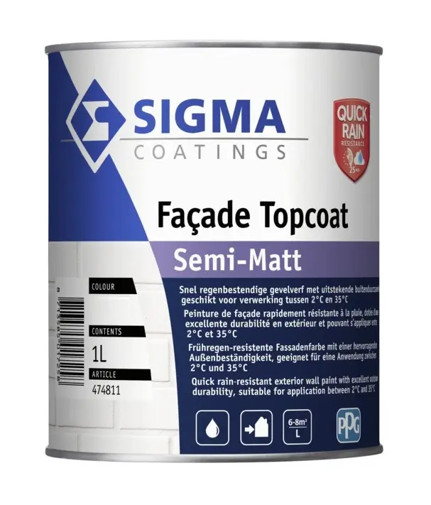 Uitverkoop Sigma Facade Topcoat Semi-Matt | Zijdematte Gevelverf-1 LTR - Wit