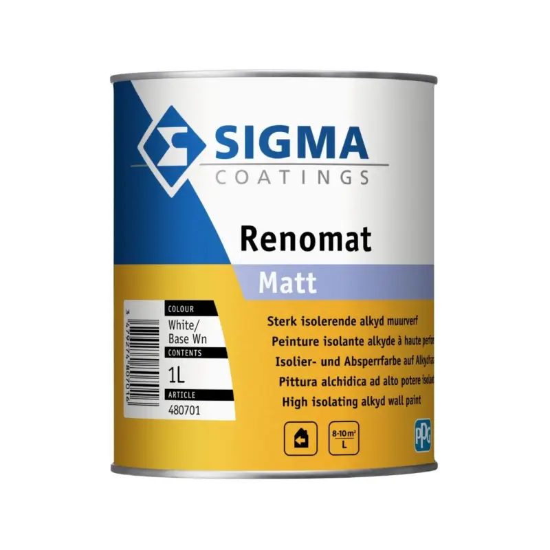 Gratis Retour Sigma Renomat Matt | Matte Muurverf en Plafondverf-1 LTR - Wit
