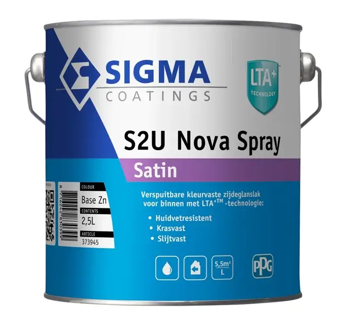 Betrouwbaar Sigma S2U Nova Spray Satin | Verspuitbare Zijdeglans Lakverf Binnen-2,5 LTR - Wit