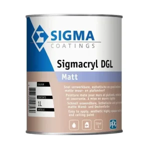 Rechtstreeks Van De Fabrikant Sigma Sigmacryl DGL Matt | Matte Muurverf en Plafondverf-1 LTR - Wit