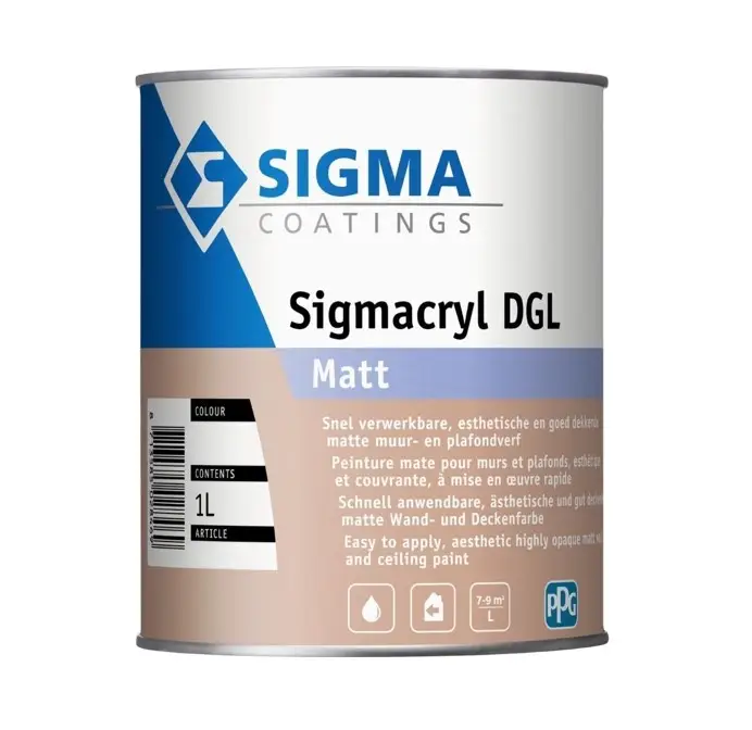Rechtstreeks Van De Fabrikant Sigma Sigmacryl DGL Matt | Matte Muurverf en Plafondverf-1 LTR - Wit