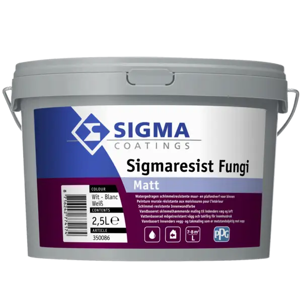 Gereduceerde Prijs Sigma Sigmaresist Fungi Matt | Matte Schimmelwerende Muurverf-2,5 LTR - Wit